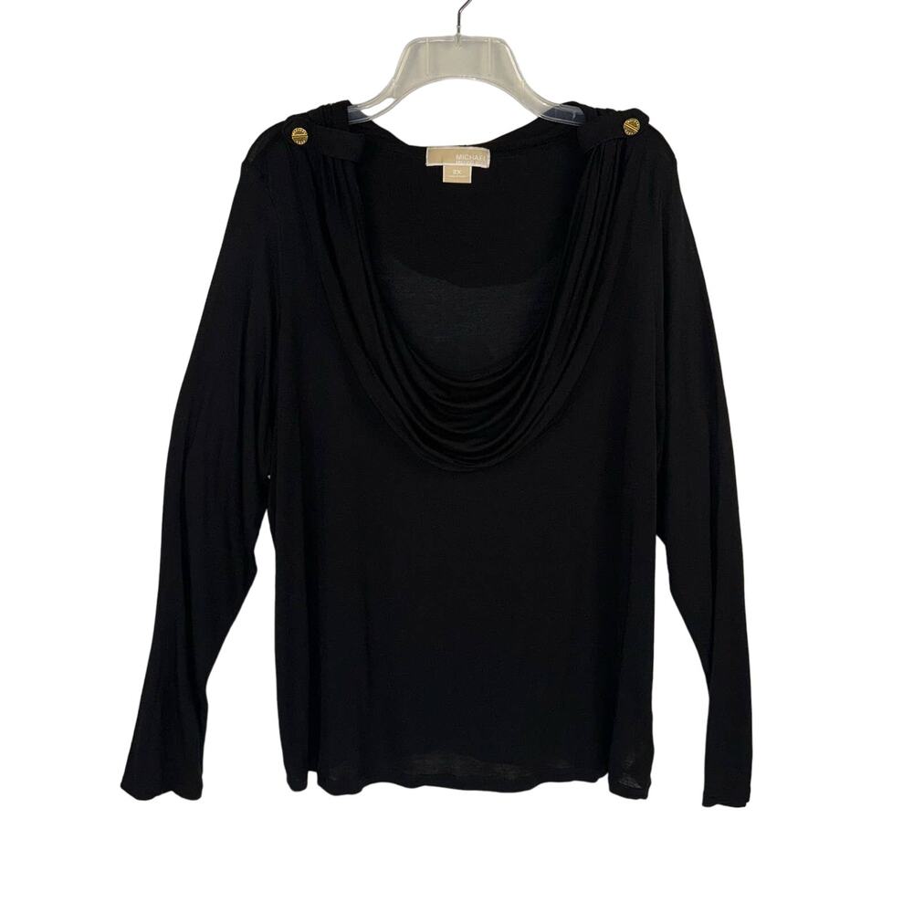 MICHAEL MICHAEL KORS | Black Drape Neck Shoulder Tab Top | Women's 2X